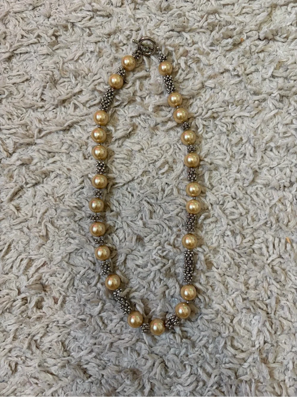 Faux Pearl Silver Tone Toggle Clasp Statement Necklace - Women Jewelry